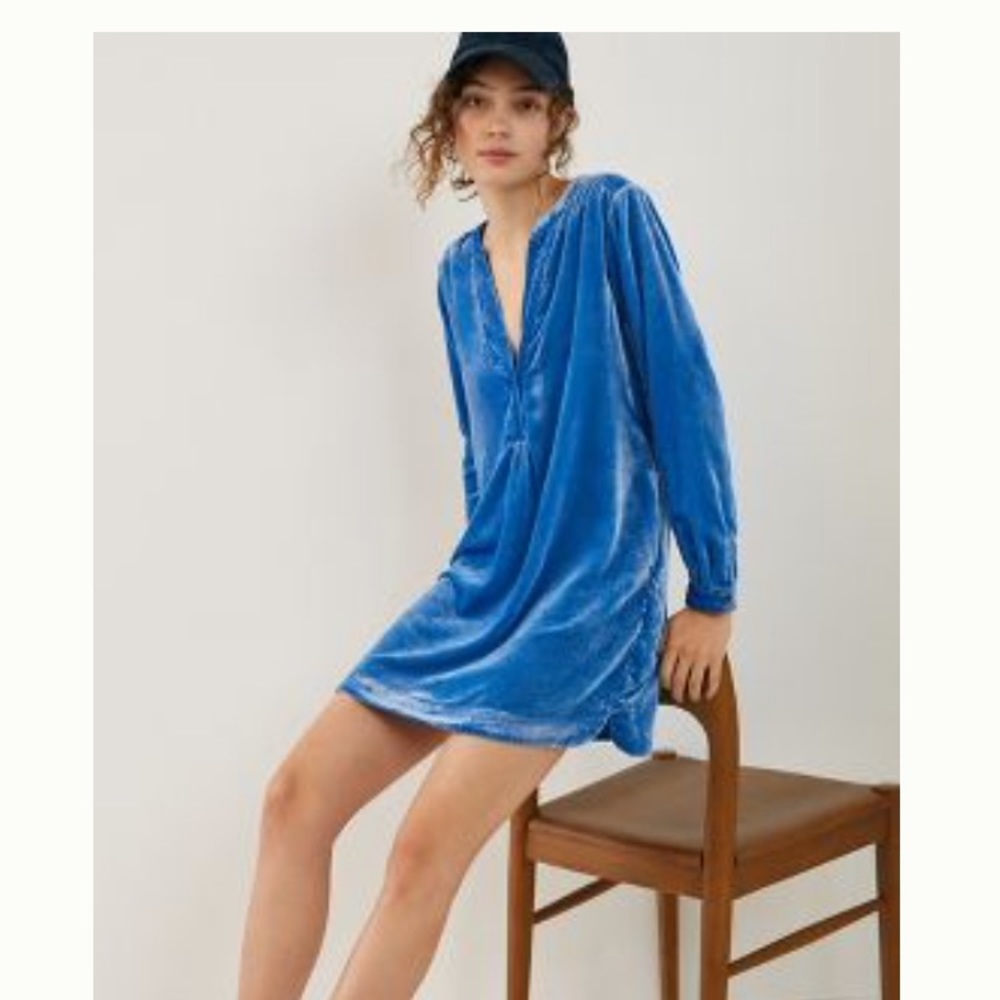 Anthropologie Blue Velvet Tunic Dress